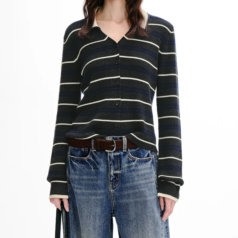 V Neck Striped Knit Cardigan for Everyday Outfits