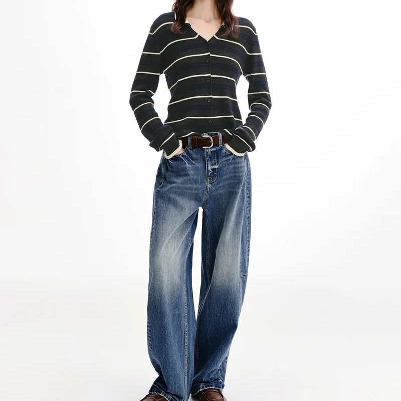 V Neck Striped Knit Cardigan for Everyday Outfits