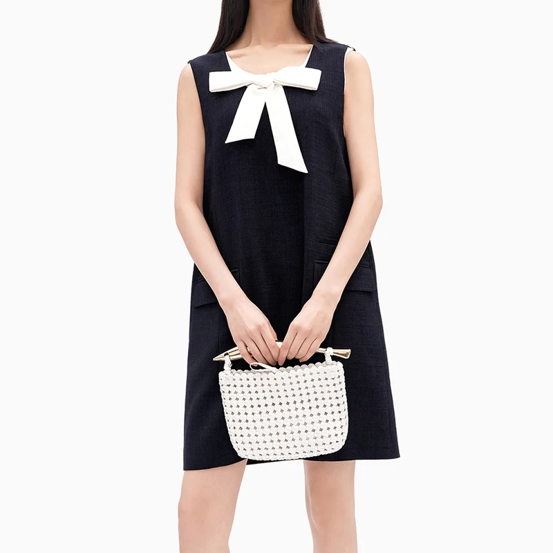 Contrast Bow Sleeveless Straight Mini Dress