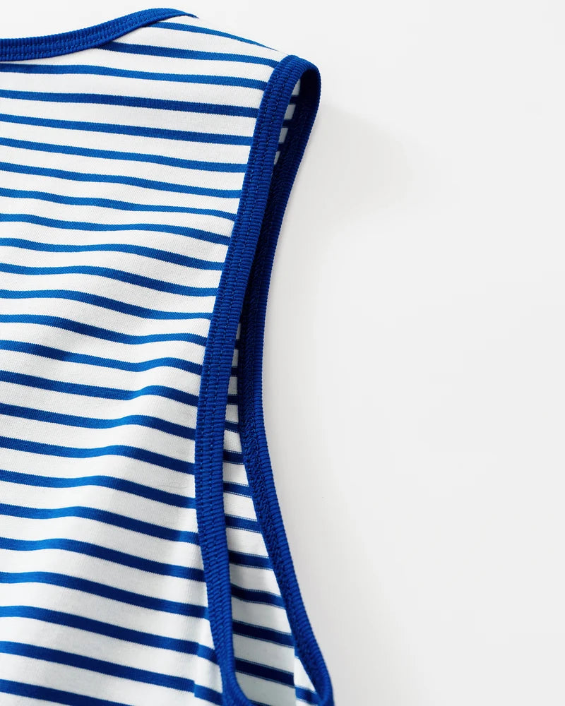 Striped Sleeveless Midi Dress with Patch Pockets