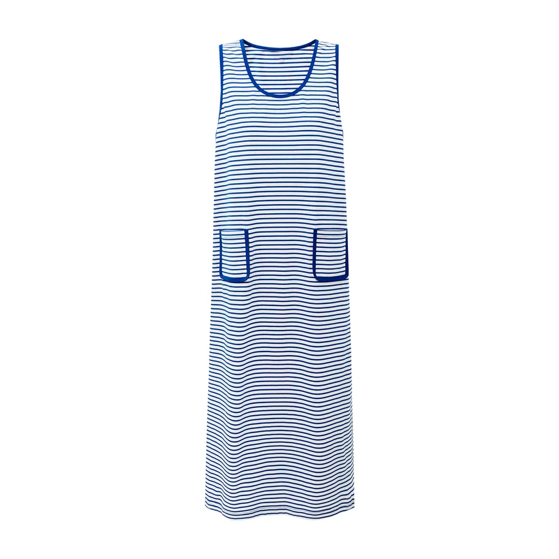 Striped Sleeveless Midi Dress with Patch Pockets