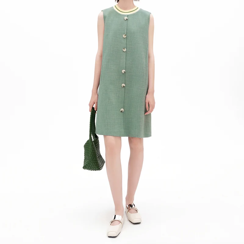 Contrast Knit Collar Sleeveless Straight Dress