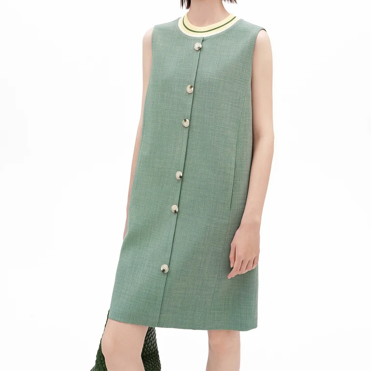 Contrast Knit Collar Sleeveless Straight Dress