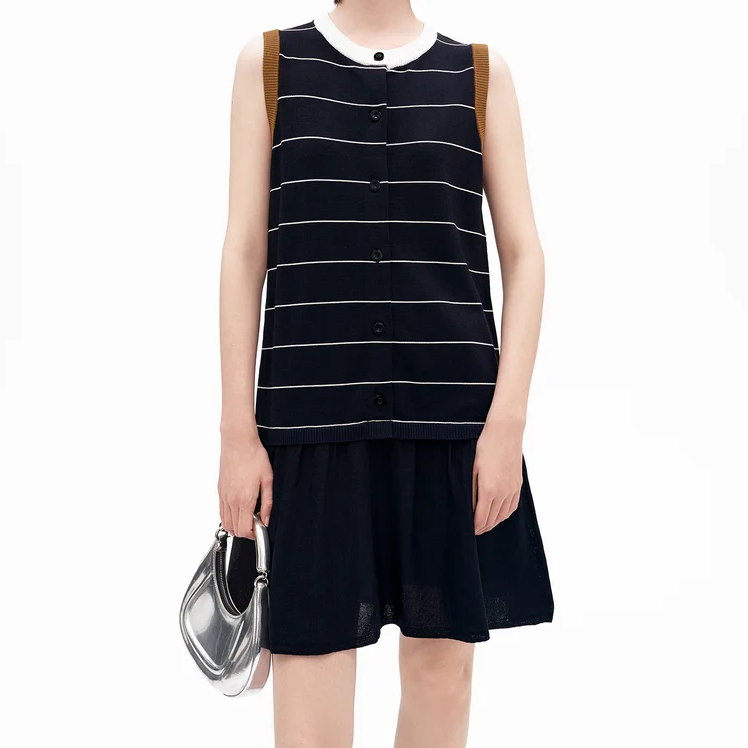 Striped Sleeveless Dress with Contrast Trim