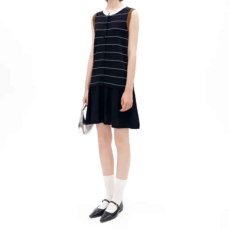 Striped Sleeveless Dress with Contrast Trim