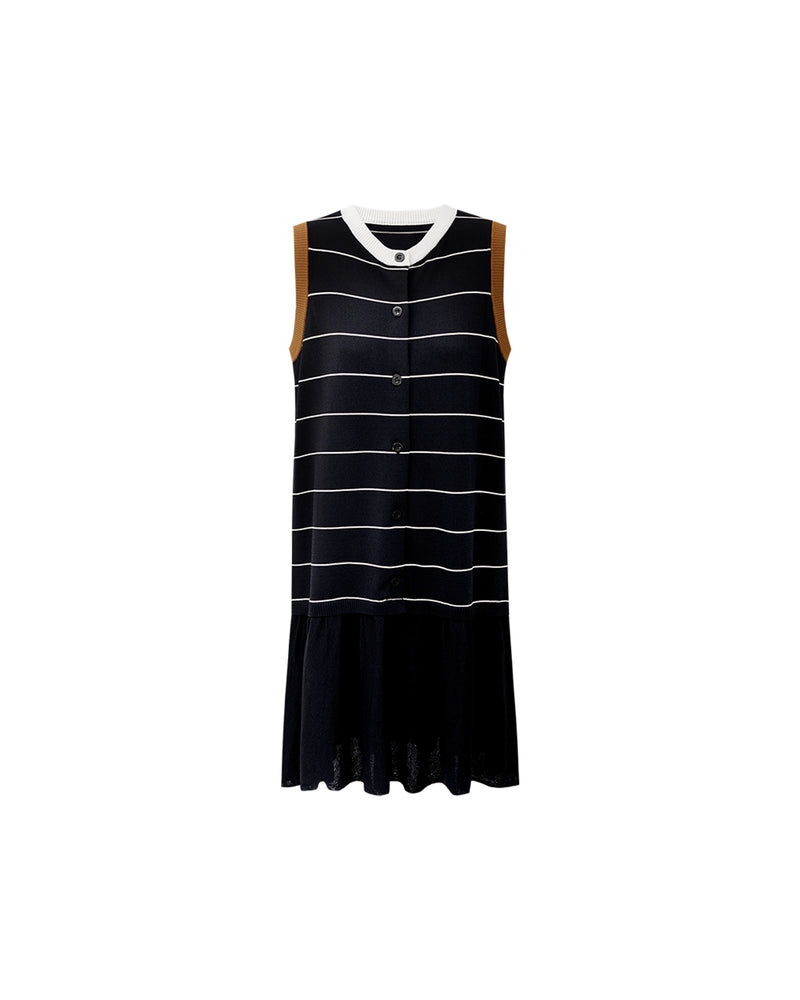 Striped Sleeveless Dress with Contrast Trim