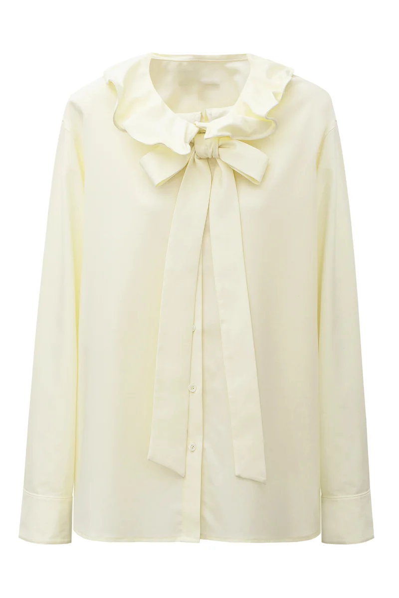 Ruffled Collar Bow Detail Long Sleeve Shirt