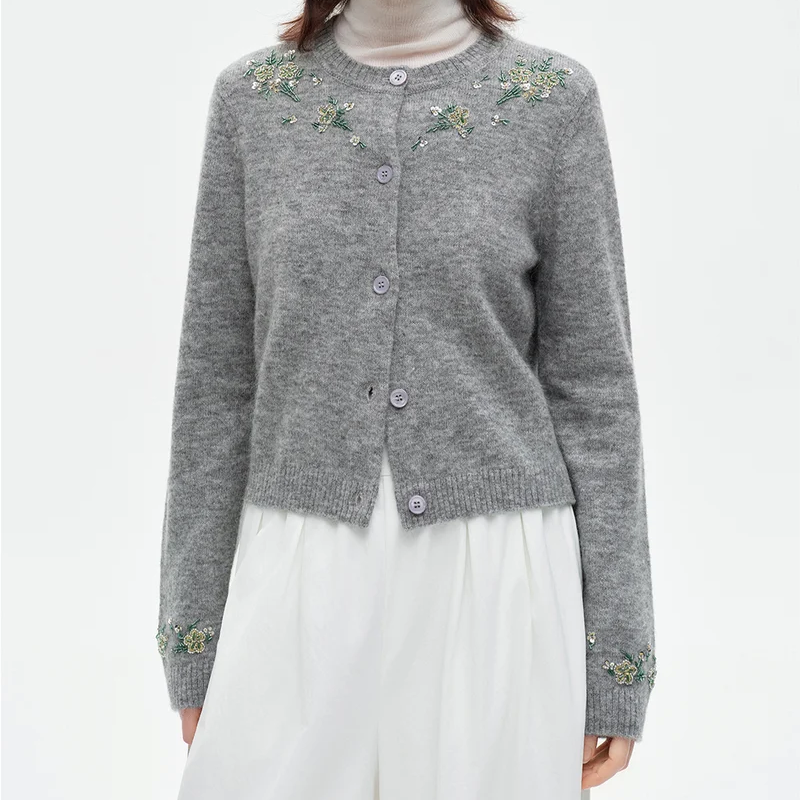 Cropped Knit Cardigan with Drop Shoulder