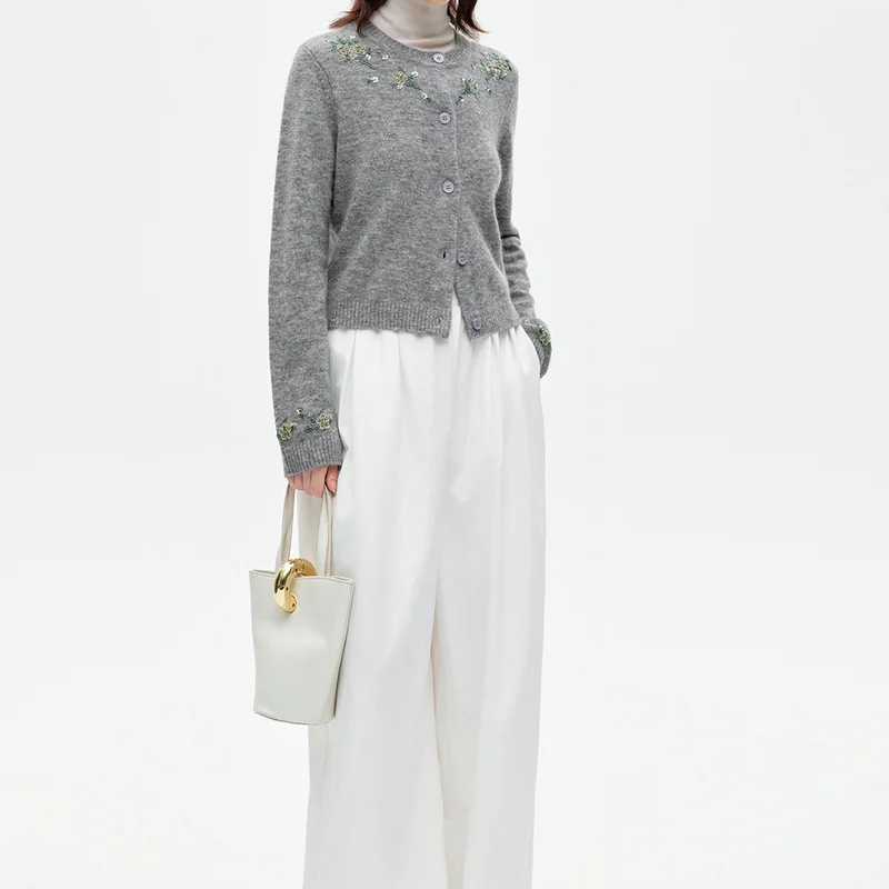 Cropped Knit Cardigan with Drop Shoulder