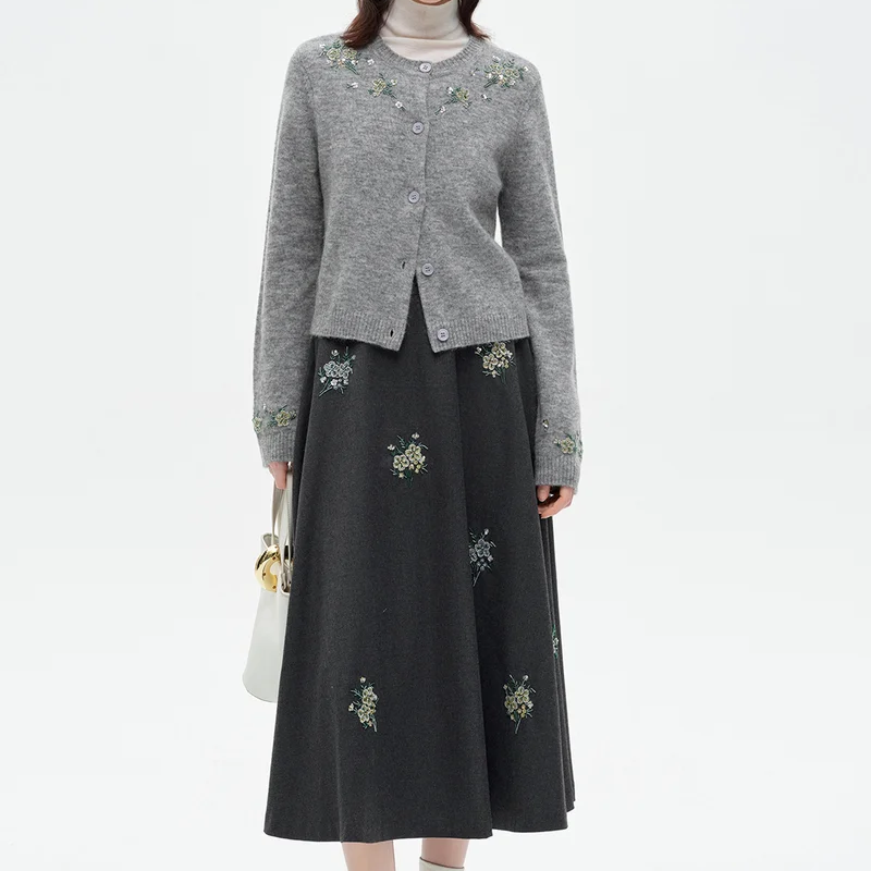 Cropped Knit Cardigan with Drop Shoulder