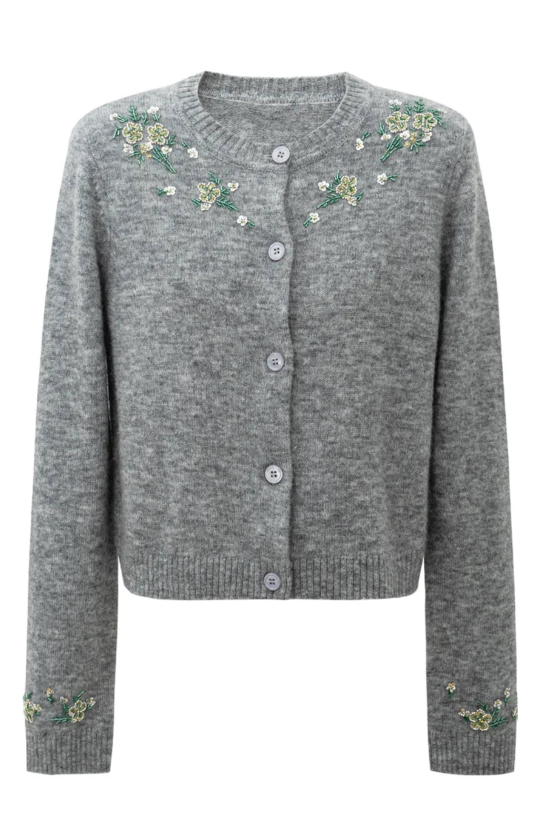 Cropped Knit Cardigan with Drop Shoulder